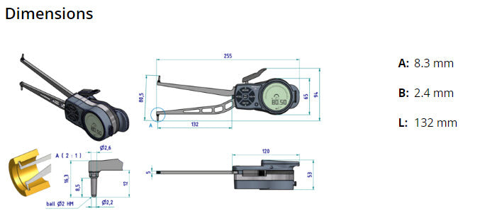 Internal Digital Caliper Gauge 209-947, 50-80mm/2-3.2"