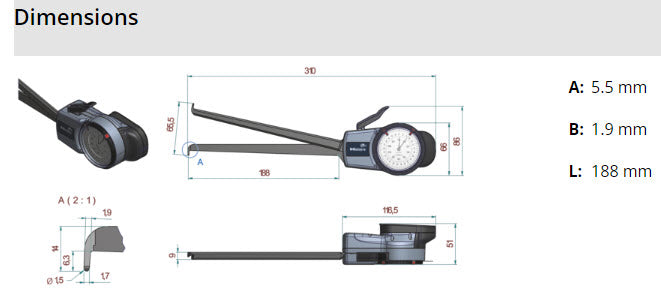 Metric Internal Dial Caliper Gauge 15-65mm, 0,005mm 209-901