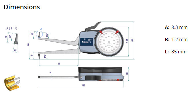 Metric Internal Dial Caliper Gauge 40-60mm 0,01mm 209-305