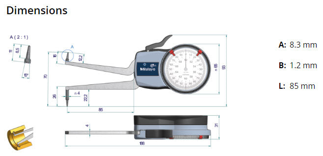 Metric Internal Dial Caliper Gauge 50-70mm 0,01mm 209-306