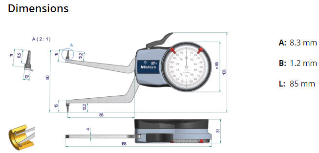 Metric Internal Dial Caliper Gauge 60-80mm 0,01mm 209-307