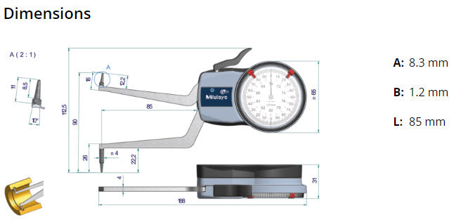 Metric Internal Dial Caliper Gauge 70-90mm 0,01mm 209-308