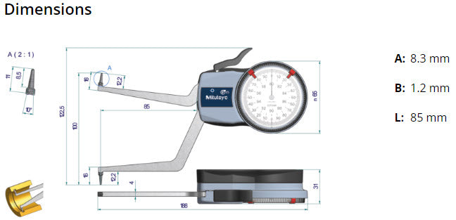 Metric Internal Dial Caliper Gauge 80-100mm 0,01mm 209-309