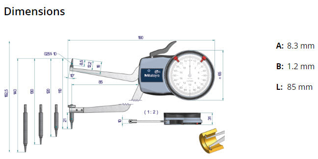 Metric Internal Dial Caliper Gauge 90-140mm 0,01mm 209-311