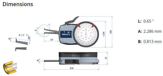 Mitutoyo Metric Internal Dial Caliper Gauge .2-.6" x .0002" 209-351