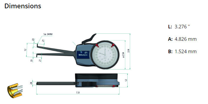 Mitutoyo Metric Internal Dial Caliper Gauge .4-1.2" x .0002" H710