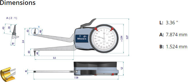 Metric Internal Dial Caliper Gauge 1.6-2.4" .0005" 209-356