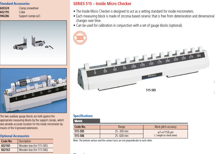 Inside Micrometer Checker 25-600mm 515-586