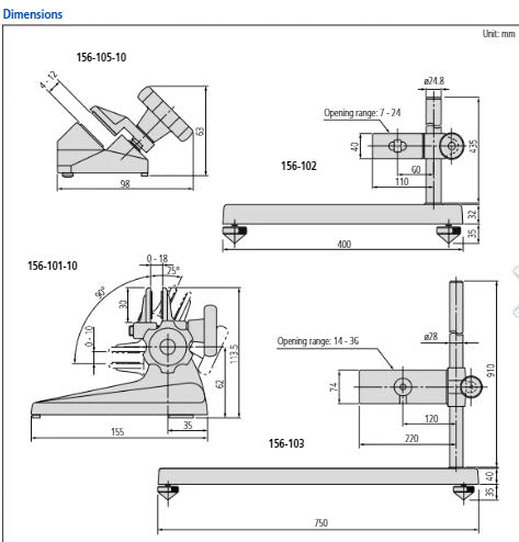 Micrometer Stand, 45° Angle Type for Micrometer 0-50mm/0-2" 156-105-10