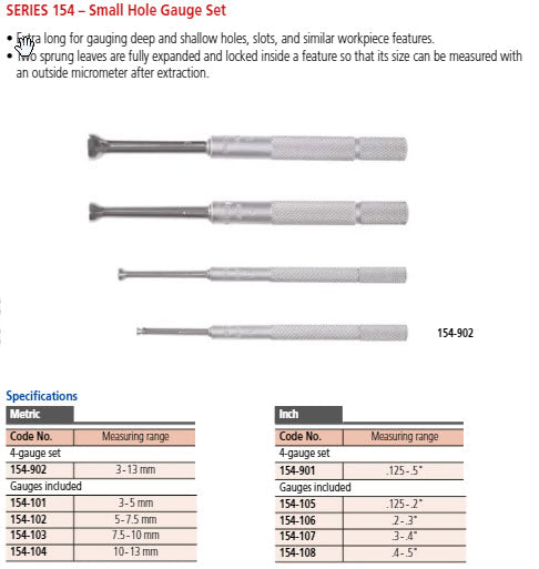 Small Hole Gauge .4-.5" part no 154-108