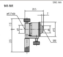 Inside Micrometer, Interchangeable Rods 25-50mm, with 2 Rods, Hardened Face 141-101