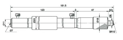 Mitutoyo Inside Micrometer, Interchangeable Rods 8-40", with 3 Rods, Hardened Face 141-122