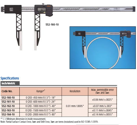 Digital ABS Carb. Fibre Caliper Long Jaw Inch/Metric, 0-1000mm/0-40", IP66 552-162-10