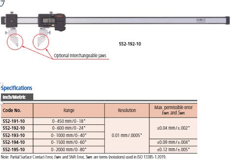 Digital ABS Carb. Caliper Inter. Jaws Inch/Metric, 0-1500mm/0-60", IP66 552-194-10