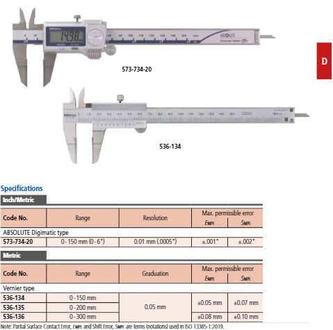 Mitutoyo Vernier Point Caliper 0-150mm, 0,05mm, Metric 536-134