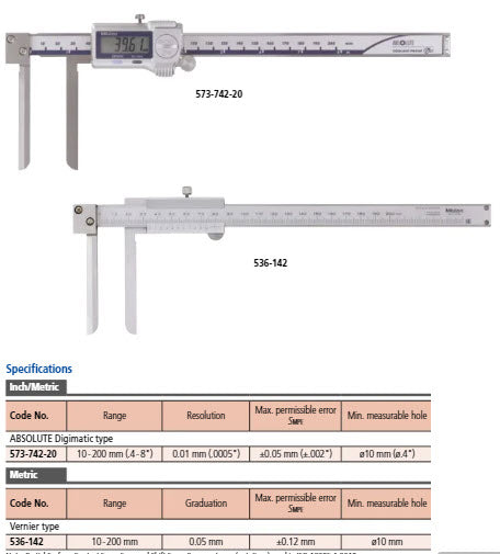 Mitutoyo Vernier Knife-Edge Caliper 10-200mm, 0,05mm, Metric 536-142