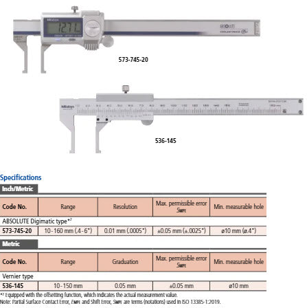 Mitutoyo Vernier Inside Caliper 10-150mm, 0,05mm, Metric 536-145