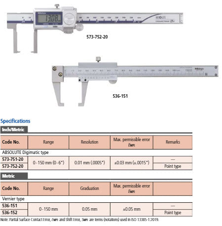 Digital ABS Neck Point Jaw Caliper Inch/Metric, 0-6", IP67, Thumb Roller 573-752