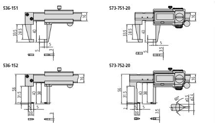 Digital ABS Neck Point Jaw Caliper Inch/Metric, 0-6", IP67, Thumb Roller 573-752