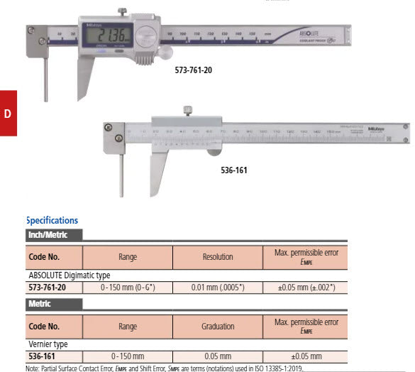 Digital ABS Tube Thickness Caliper Inch/Metric, 0-150mm/0-6", IP67, Thumb Roller 573-761