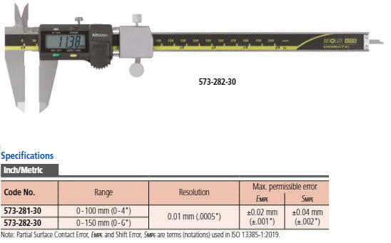 Mitutoyo Digital ABS AOS Caliper for Tolerance Inch/Metric, 0-6" 573-282-30