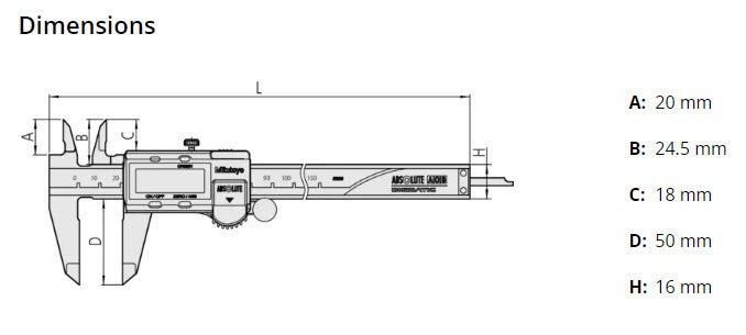 Digital ABS AOS Caliper 0-200mm  x .01mm 500-152-30 with SPC Output