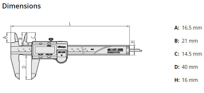 Digital ABS AOS Caliper 0-150mm, Blade 500-181-30