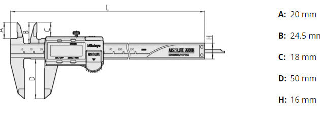 Digital ABS AOS Caliper 0-100m/0-4", Rod 500-170-30 Res .01mm/.0005" Round Depth rod 1.9mm with SPC output