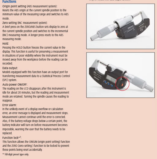 Digital Micrometer IP65, Inch/Metric 225-250mm/9-10", with Output Item number: 293-355-30 Ratchet stop