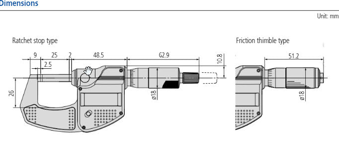 Metric Digimatic Micrometer 0-25mm/.0-1" W/O Output  293-831-30 Resolution .0010mm/.00005" Ratchet stop