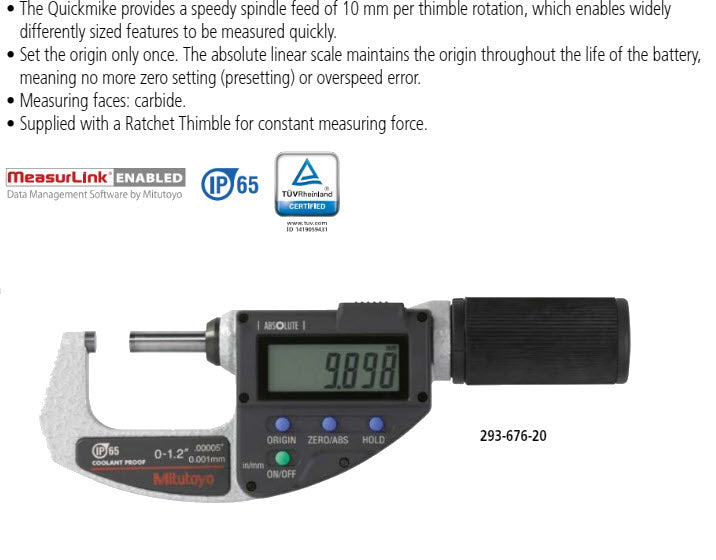 Digital Absolute Micrometer QuickMike Inch/Metric, 0-1,2" 293-676-20