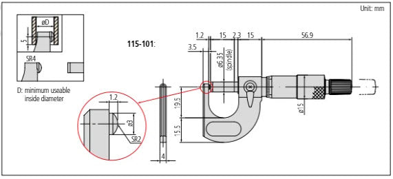 Digital Tube Micrometer, Spherical Anvil Inch/Metric, 75-100mm/3-4", IP65 395-354-30