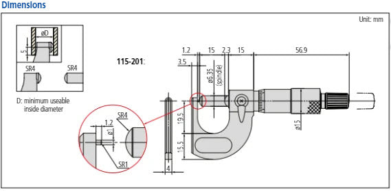 Digital Tube Micrometer. Spherical Anvil/Spindle Inch/Metric, 50-75mm/2-3", IP65 395-373-30