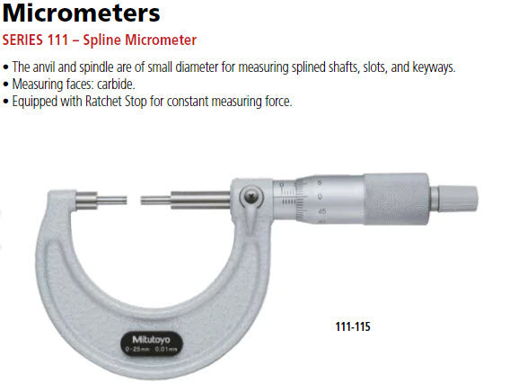 Spline Micrometer 275-300mm, 3mm Measuring Face 111-126