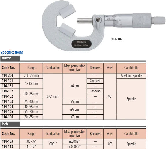 3 Flute V-Anvil Micrometer 70-85mm 114-106