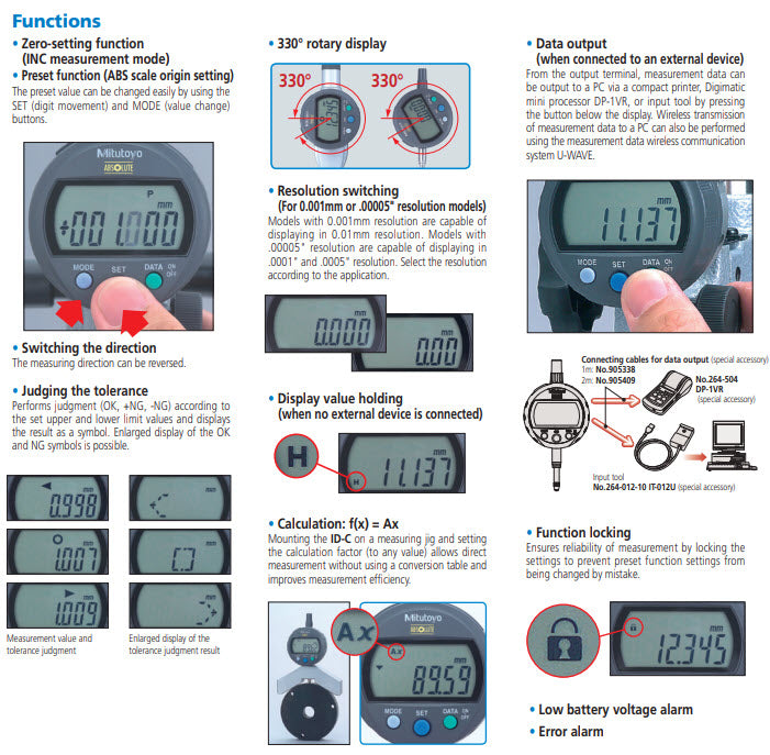 Mitutoyo Digital Indicator ID-C 12mm, 0,001mm, Flat Back Item number: 543-390B