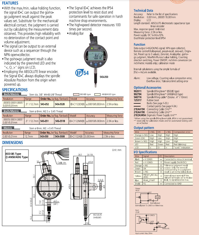 Digital Indicator, Signal ID-C 543-351B-10 12.7mm/.5"