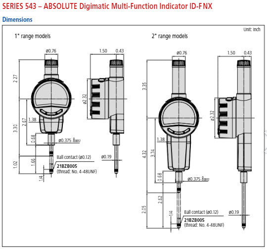 Digital Indicator ID-F  Range 50mm/2", 0.00002"/0.0005 mm 543-858E