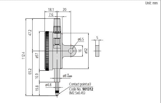 Standard Indicator, Lug Back, ISO Type, 10mm, 0,01mm 2046A