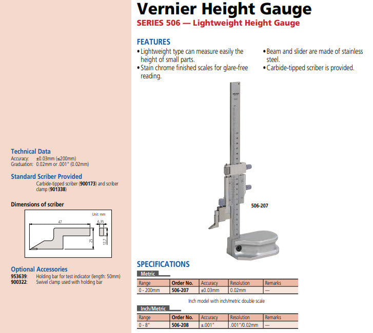 Vernier Height Gauge 0-8" 506-208