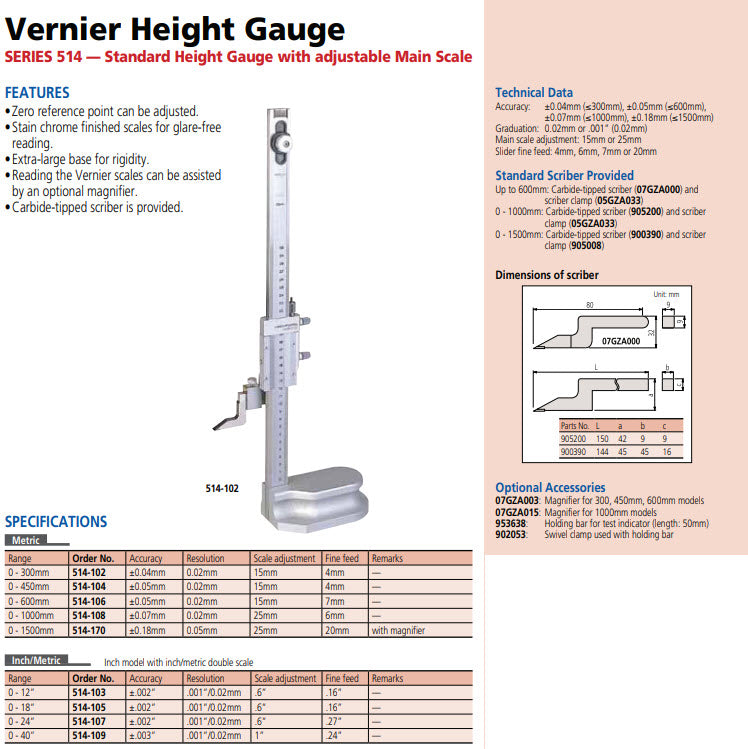 Vernier Height Gauge 0-300mm(0-12") 514-103