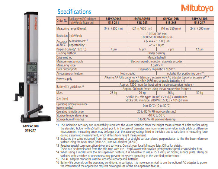 QM Height with Air Floating, Inch/Metric 0-14", 0,00005"/0,0001"/0,0002", 518-245