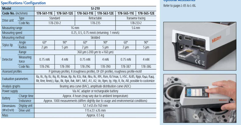 Mitutoyo 178-563-11E Surftest SJ-210 Surface Ronch/mm] “R2µm; .75mN” Range Roughness Tester, 16mm Retractable Type