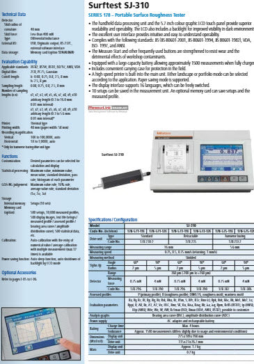 Mitutoyo Surftest 178-571-12E Series SJ-310 Portable Surface Roughness Tester, Detector 4 mN taper angle 70 degree Radius .005mm