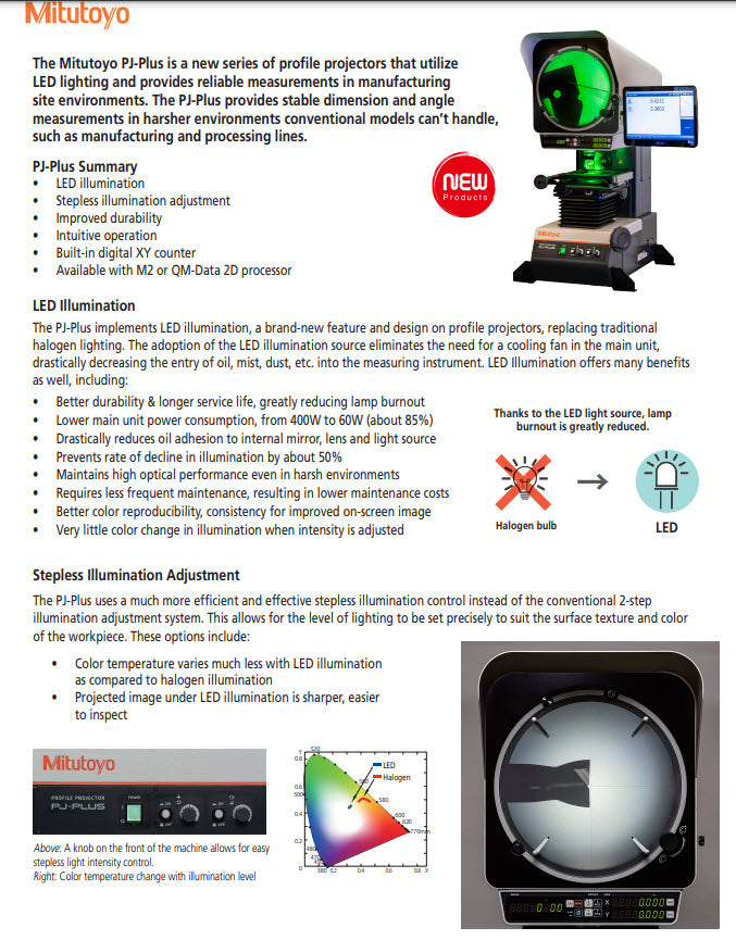 Mitutoyo 302-802-10 Profile Projector PJ-P1010A XY=200×100 mm Resolution .001mm /.00005"