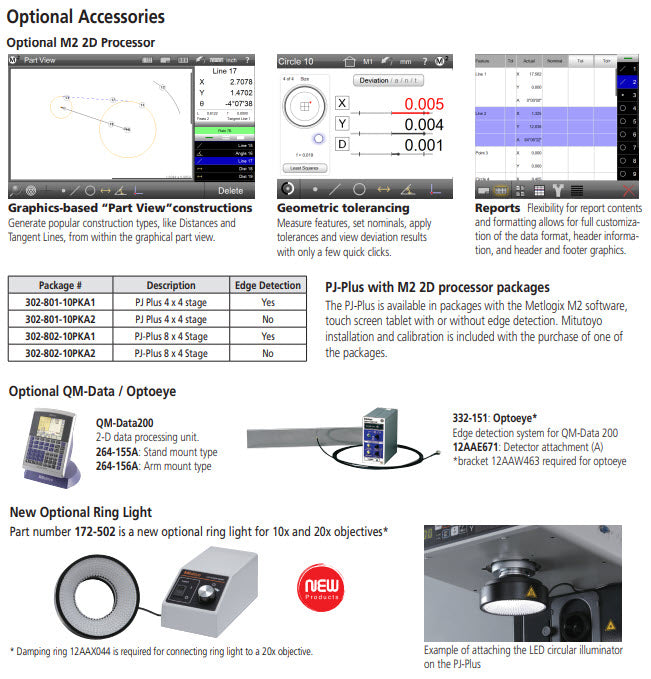 Mitutoyo 302-802-10 Profile Projector PJ-P1010A XY=200×100 mm Resolution .001mm /.00005"