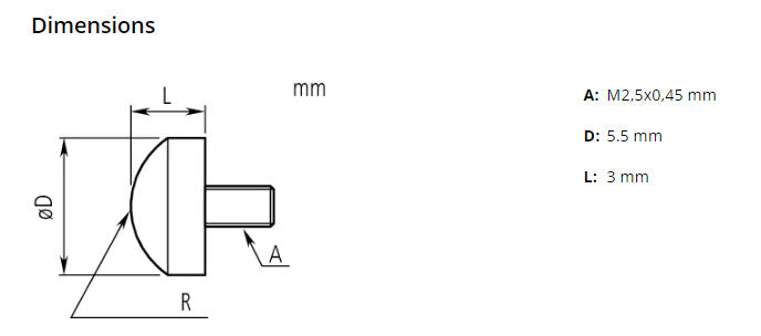 Mitutoyo 101204 Spherical Point 4 x48 UNF  D 3/8", SR .28" Length 3/32"