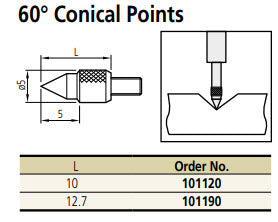 Mitutoyo 101120 Steel Metric M2.5 x .45 Conical Contact Element 10mm Length 60°