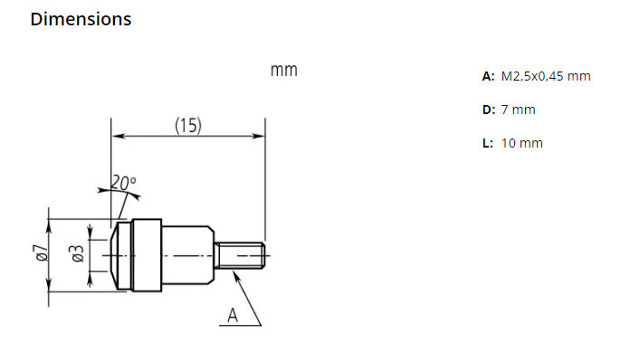 Mitutoyo 137399 Carbide Tipped Flat Contact Point, Ø8mm x 10mm