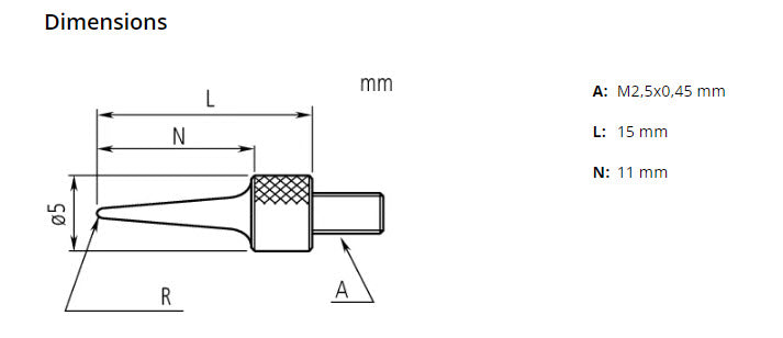 Mitutoyo 101121 Needle Point Extension Rod, Ø0.4 x 11mm